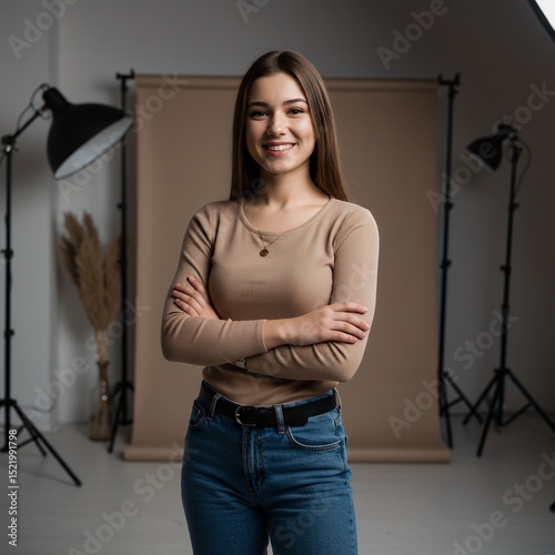 Confident Young Woman in Studio Portrait