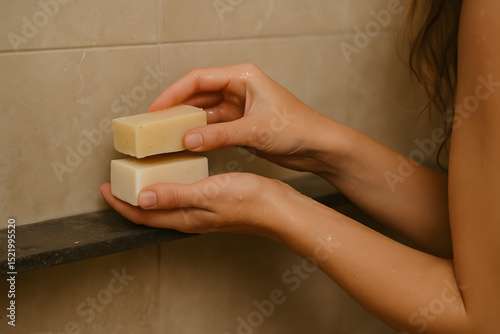 Hand Holding Natural Soap Bars