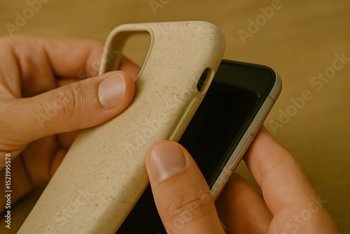 Hands Placing Phone in Eco Friendly Case
