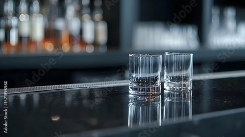 Elegant Empty Cocktail Glasses On A Modern Bar Counter