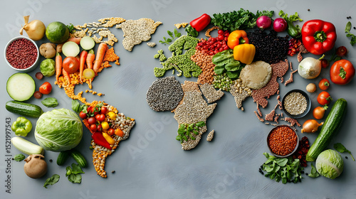 Global Food Map World Foods Colorful Arrangement