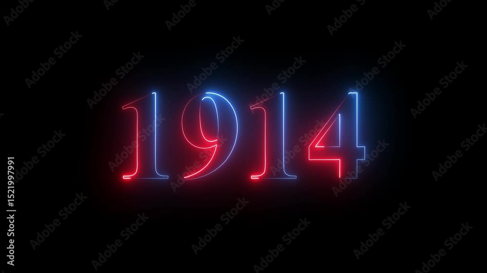 Abstract Glowing neon number 1914. Educational mathematics 1914 animation on black background. 4k motion graphics animation. Abstract Glowing neon number 1914. Educational mathematics 1914 animation on black background. 4k motion graphics animation.