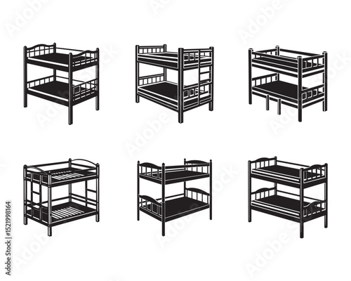 bunk bed silhouette vector illustration set of icon