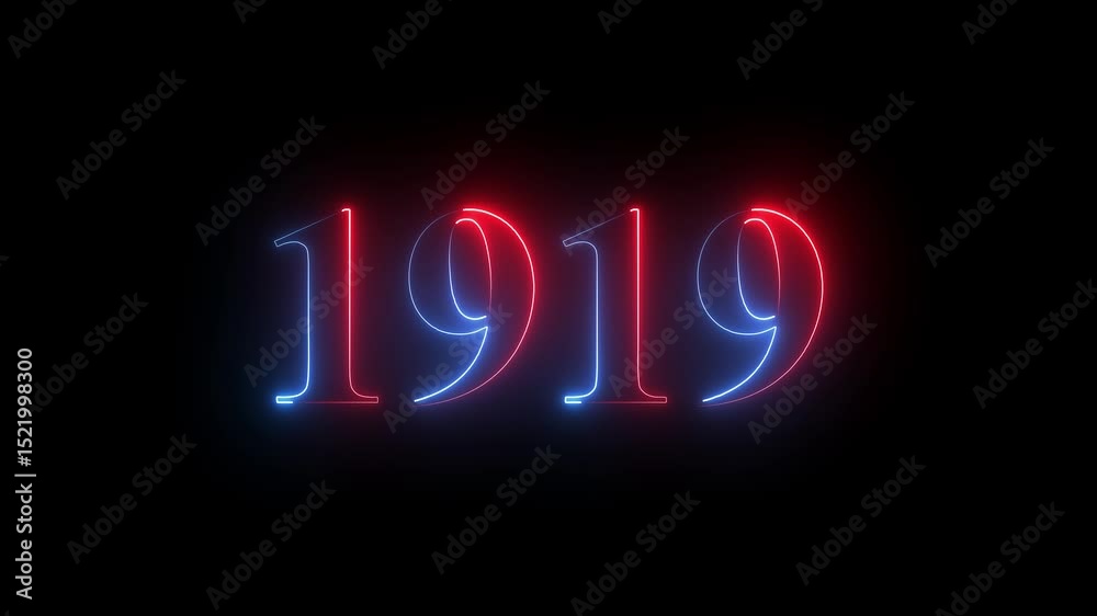 Abstract Glowing neon number 1919. Educational mathematics 1919 animation on black background. 4k motion graphics animation. Abstract Glowing neon number 1919. Educational mathematics 1919 animation on black background. 4k motion graphics animation.