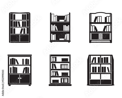 bookshelf icon silhouette vector illustration set black and with