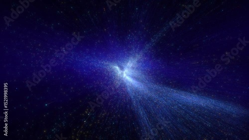 Abstract blue particle cloud expanding and flowing in deep space, simulating a cosmic nebula or energy field. Dynamic background for technology, science fiction, or artistic projects. Loop, 3D render