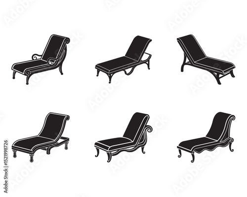 set chaise lounge icon silhouette vector illustration