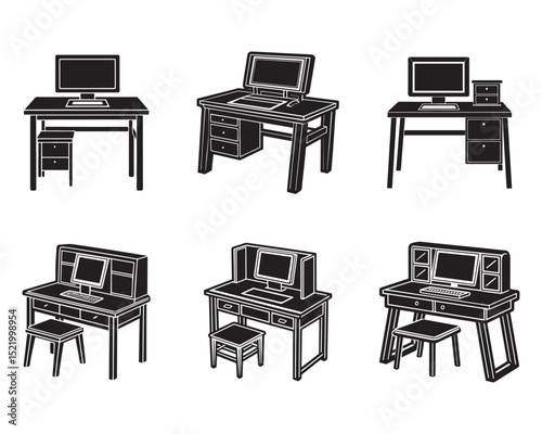 computer desk icon silhouette vector set illustration