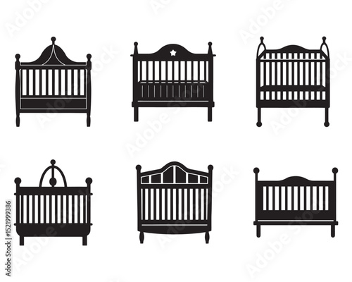 crib icon silhouette vector illustration set