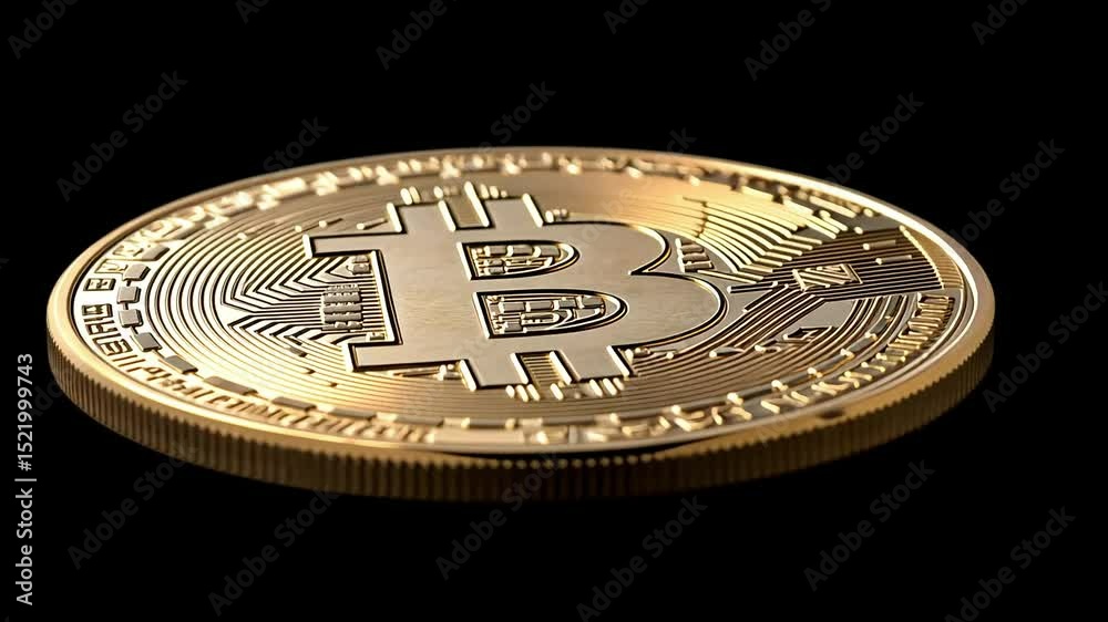 Shiny gold coin with intricate circuit design and prominent 
