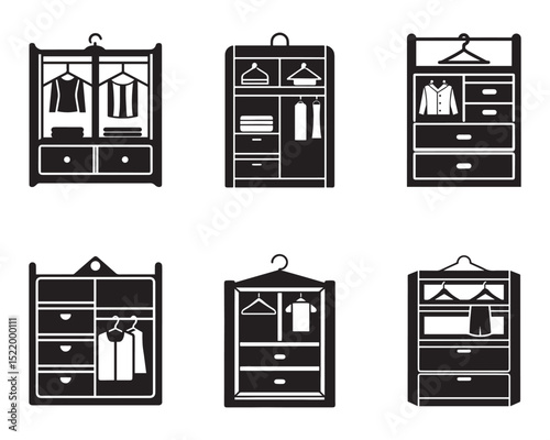 closet organizer icon silhouette vector illustration set