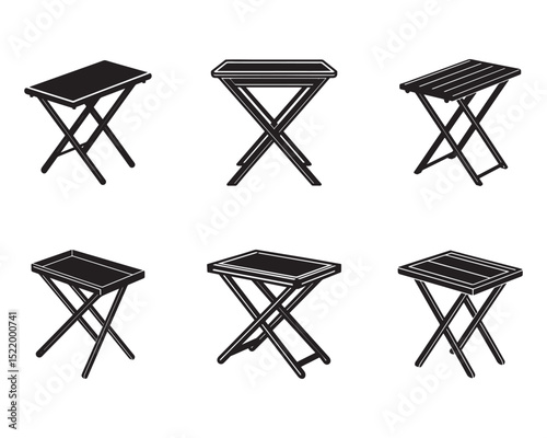 set of folding table icon silhouette vector illustration