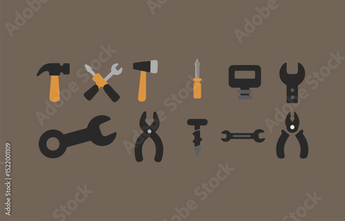 Collection of flat design tool icons for repair and construction