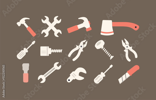 Collection of flat design tools icons for repair and construction