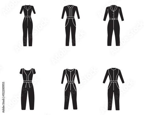 jumpsuit sketch icon silhouette vector illustration set