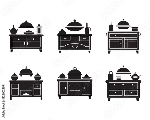 kitchen buffet icon silhouette vector illustration