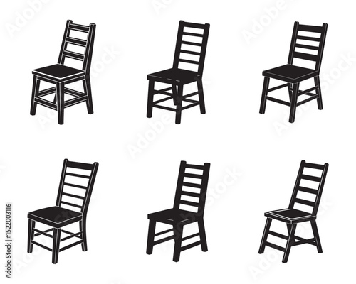 ladder back chair icon silhouette vector illustration set