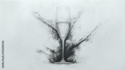 Champagne Flute Liquid with Black Smoke Powder Explosion for Celebration Abstract Highkey
