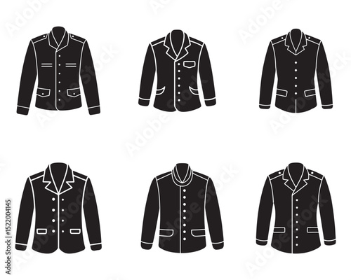 set of military jacket sketch icon silhouette vector illustration