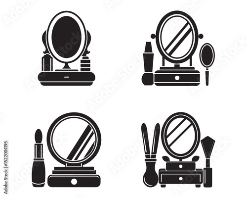 set of makeup vanity icon silhouette vector illustration