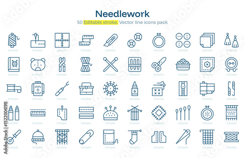 Needlework line icon pack. Needlework Stroke icon set. Editable Stroke icon