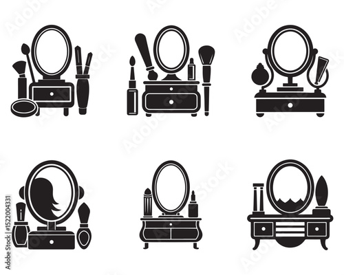 set of makeup vanity icon silhouette vector illustration