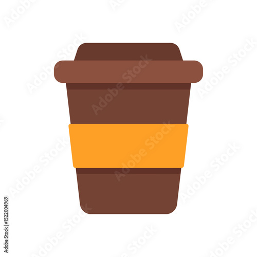 Modern flat design takeaway coffee cup symbol with bold warm color palette for café or drink themed application