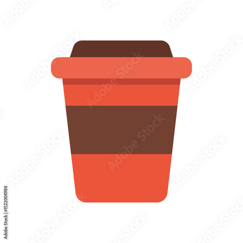 Flat vector coffee cup in striped red and mocha tones ideal for menu icons drink delivery or food applications