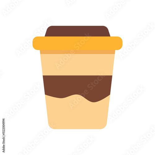 Minimal flat design of takeaway drink cup with smooth chocolate wave and bright yellow lid ideal for breakfast icons