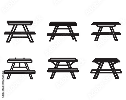 set of picnic table icon silhouette vector illustration