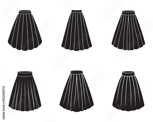 maxi skirt sketch icon set silhouette vector illustration