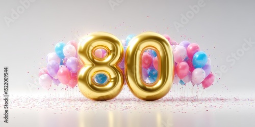 Golden Birthday Balloons and Confetti for 80th Celebration

