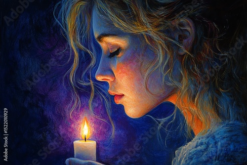Woman with Candle: A Serene Pastel Portrait