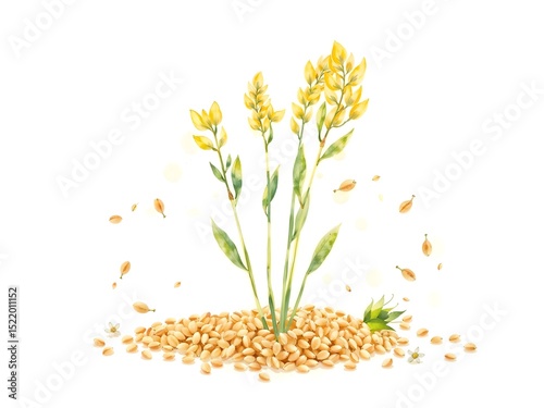 dreamy watercolor illustration of buckwheat plant, featuring delicate, hand drawn lines and soft, pastel color palette