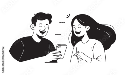 Couple laughing while looking at phone