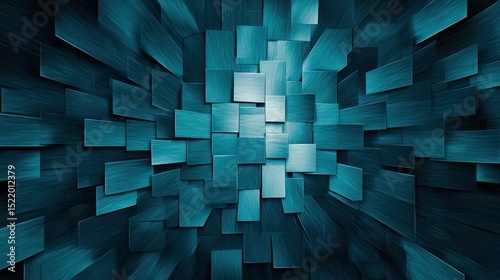 Abstract pattern of extruded blocks in shades of blue and teal