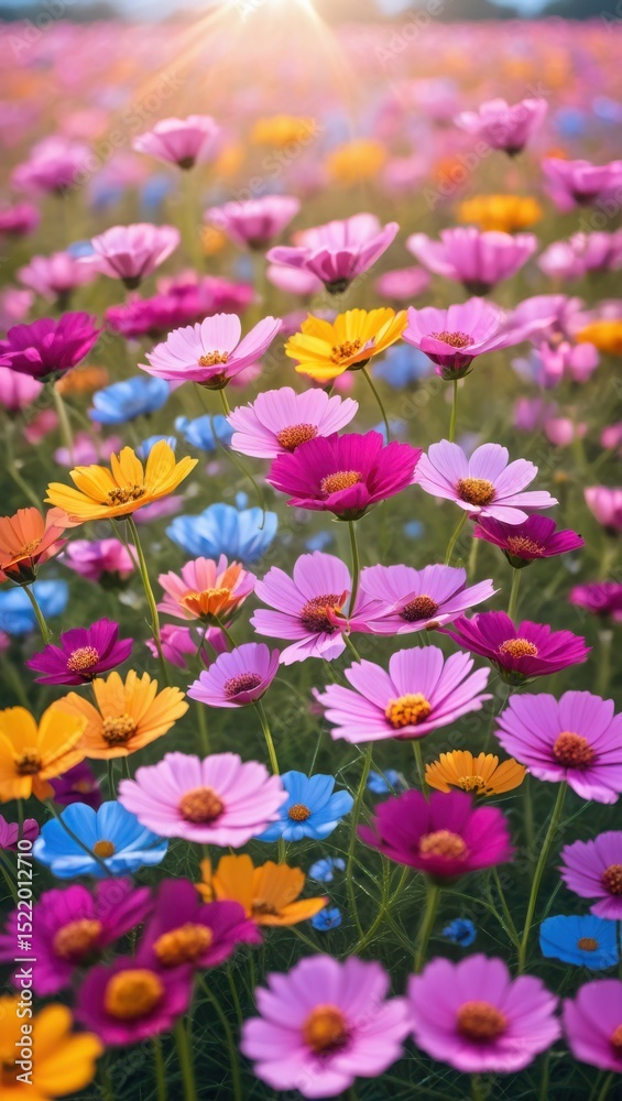 Obraz premium Vibrant cosmos flowers blooming in a field