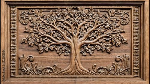 Carved Wooden Tree Of Life Relief Panel