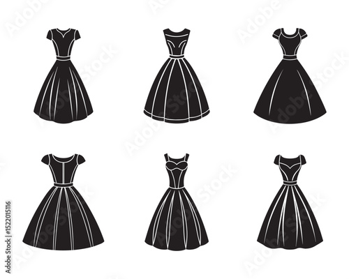set of vintage dress sketch icon silhouette vector illustration