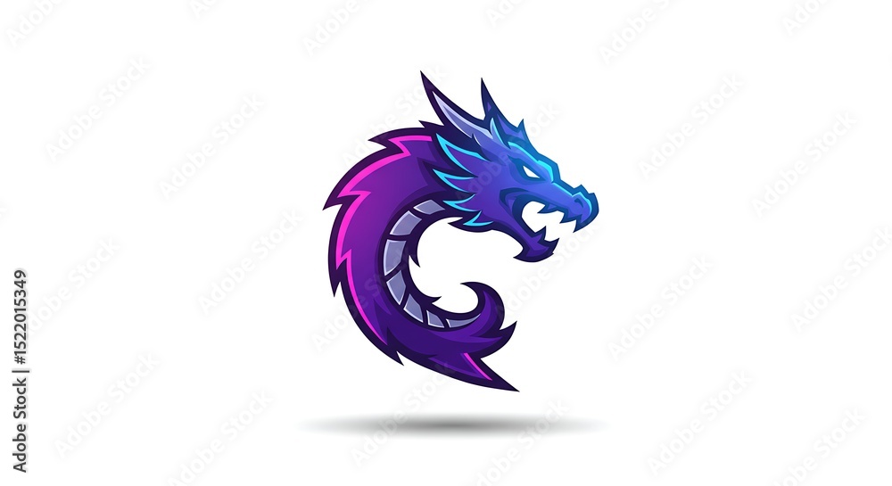 Naklejka premium Dragon head with purple and blue design
