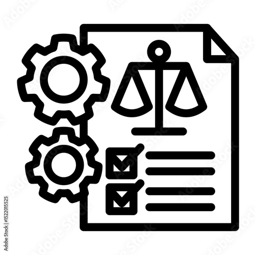 An icon representing a legal system, symbolizing judiciary, legislation, and legal processes. Ideal for government, law firms, and educational content. (Outline Style)