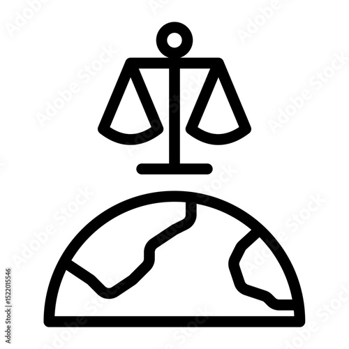 An icon symbolizing international law, representing global justice, treaties, and diplomacy. Perfect for NGOs, legal organizations, and international relations. (Outline Style)