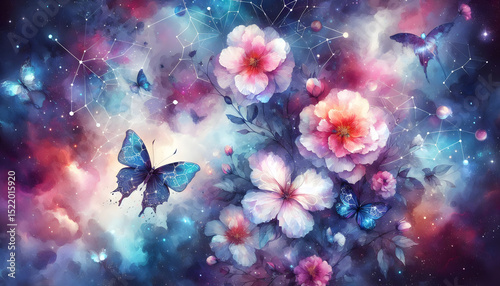 Cosmic Garden – Nebula Flowers and Celestial Butterflies
