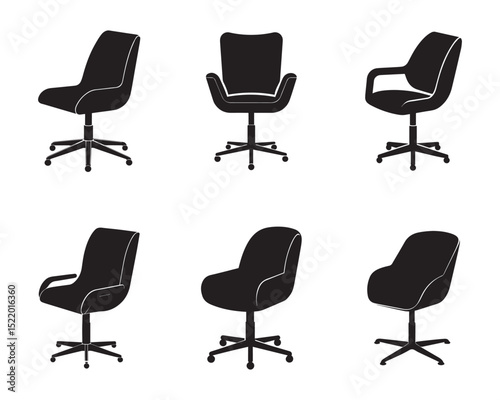 swivel chair icon set silhouette vector illustration