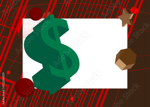 Dollar Sign geometrical graphic retro theme background. Minimal geometric elements. Vintage abstract shapes vector illustration.