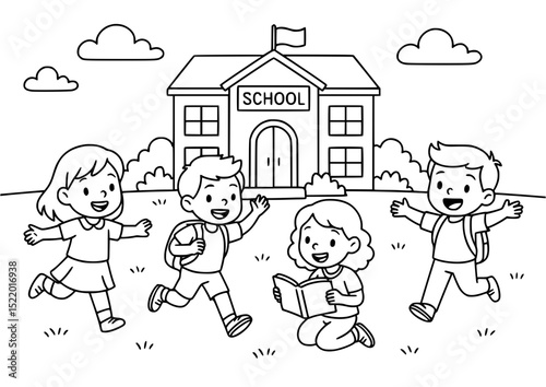 Kids Going to School Coloring Page