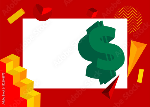 Dollar Sign geometrical graphic retro theme background. Minimal geometric elements. Vintage abstract shapes vector illustration.