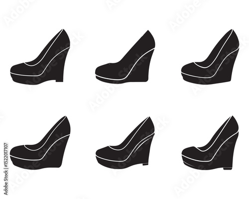 set of wedge heels sketch icon vector silhouette illustration