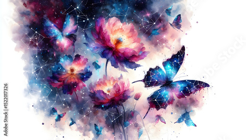 Cosmic Garden – Nebula Flowers and Celestial Butterflies