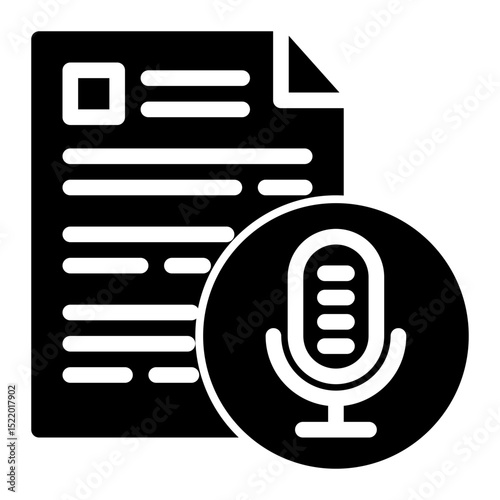 An icon representing transcription, symbolizing legal records, audio documentation, and court proceedings. Ideal for legal documentation and judicial processes. (Glyph Style)